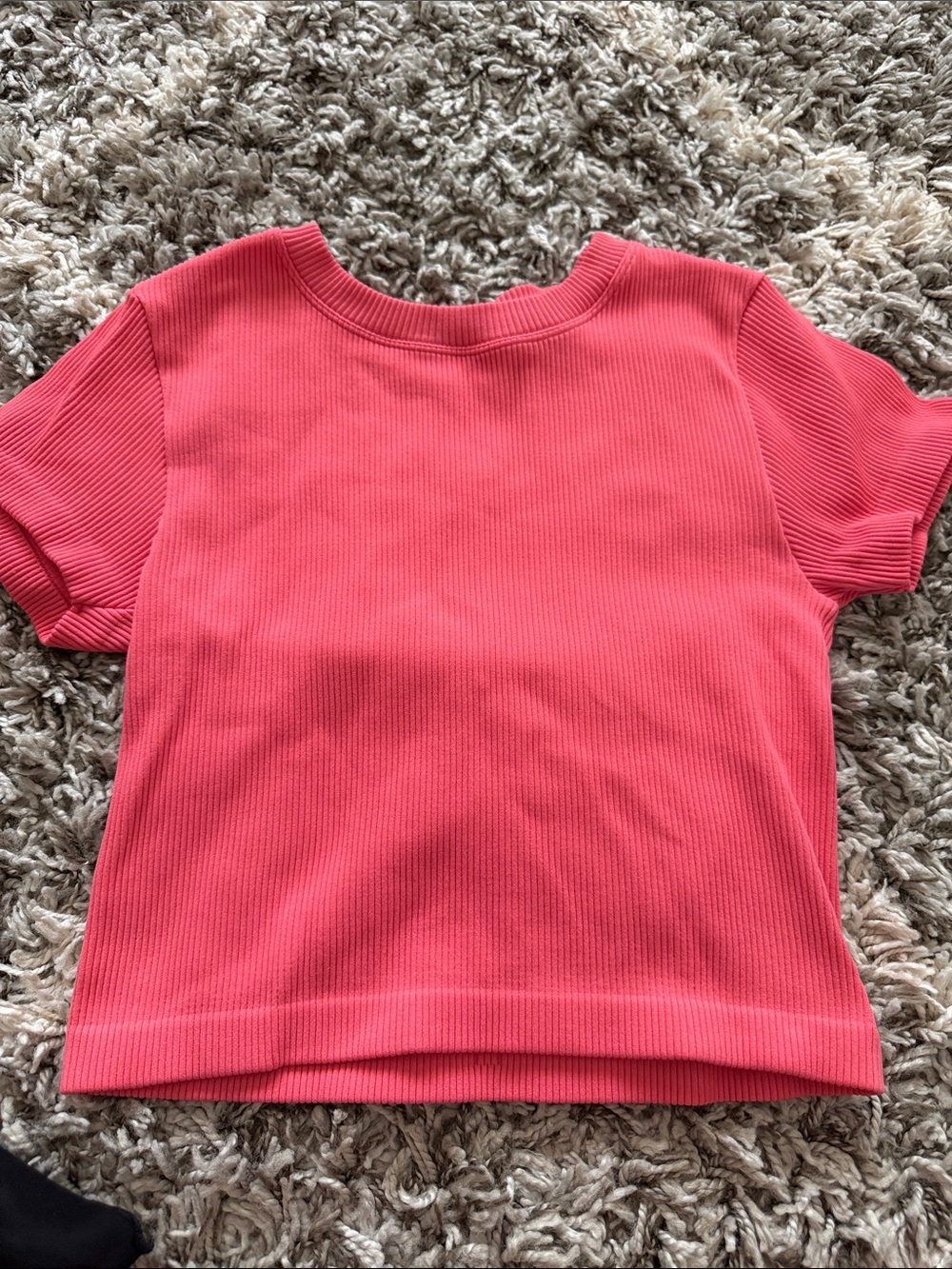 Size M Ribbed Short-Sleeve Crop Top - Coral Pink